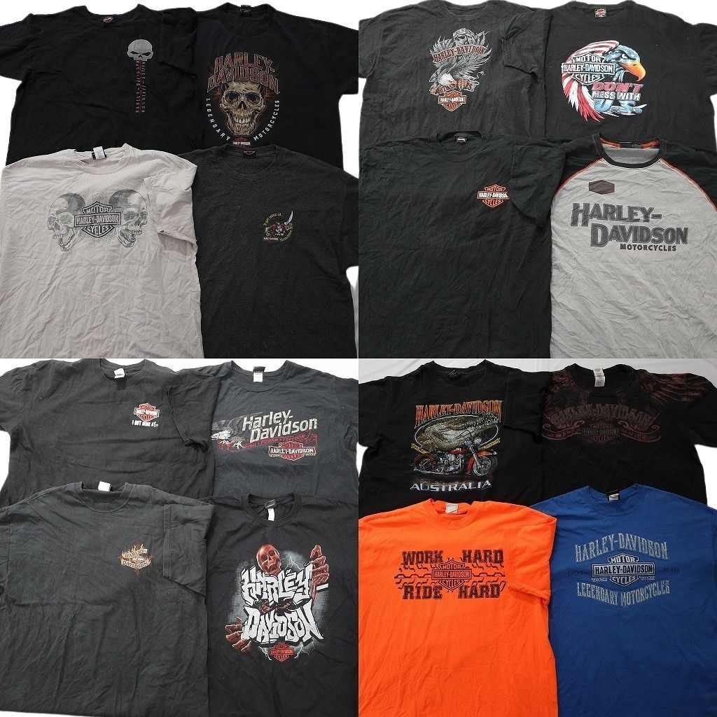 古着卸 まとめ売り ハーレーダビッドソン Tシャツ 16枚セット ( メンズ 2XL/3XL/5XL ) スカル バイク アニマル イーグル 中古 古着 NE8415