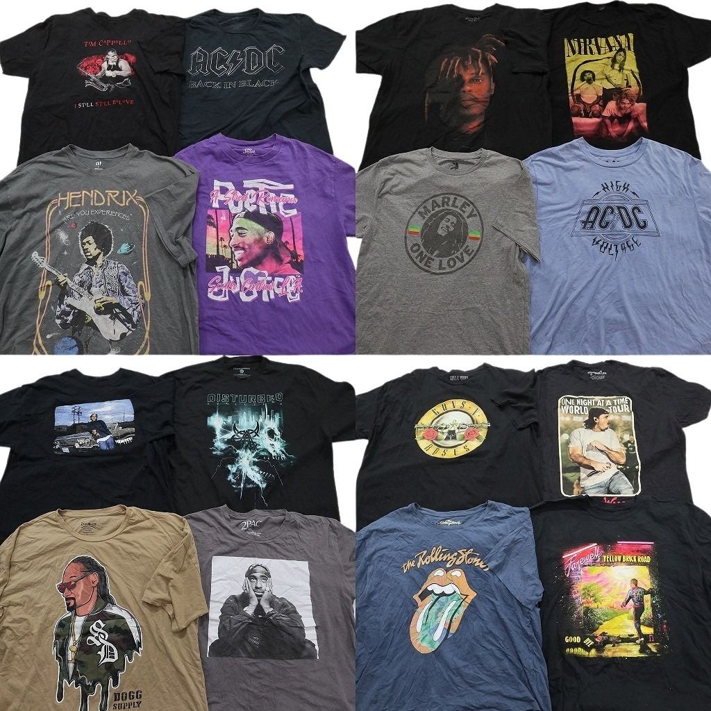 古着卸 まとめ売り 音楽・バンド Tシャツ 16枚セット ( メンズ XL/2XL ) AC/DC ローリングストーンズ ガンズアンドローズ 中古 古着 NE8424