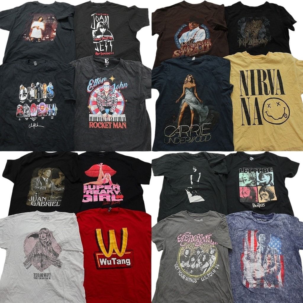 古着卸 まとめ売り 音楽・バンド Tシャツ 16枚セット ( メンズ XL ) デフレパード 人物 ニルヴァーナ ビートルズ 中古 古着 NE8427