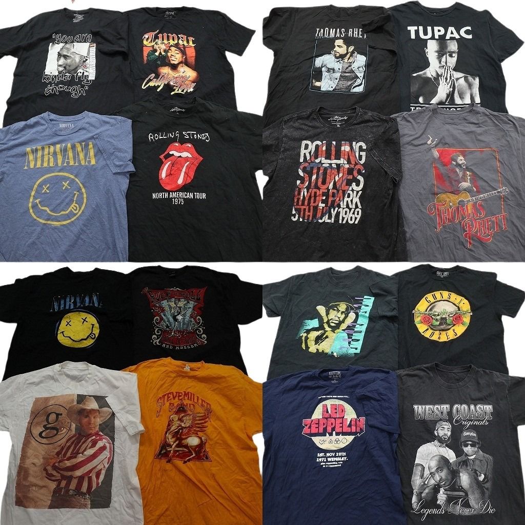 古着卸 まとめ売り 音楽・バンド Tシャツ 16枚セット ( メンズ XL ) ローリングストーンズ ニルヴァーナ アイスキューブ 中古 古着 NE8428