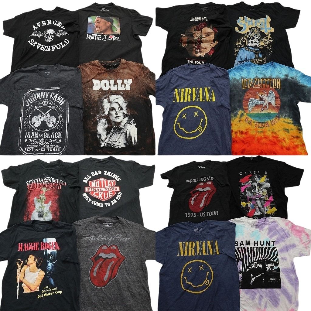 古着卸 まとめ売り 音楽・バンド Tシャツ 16枚セット ( メンズ L ) ローリングストーンズ 人物 ニルヴァーナ 中古 古着 NE8437