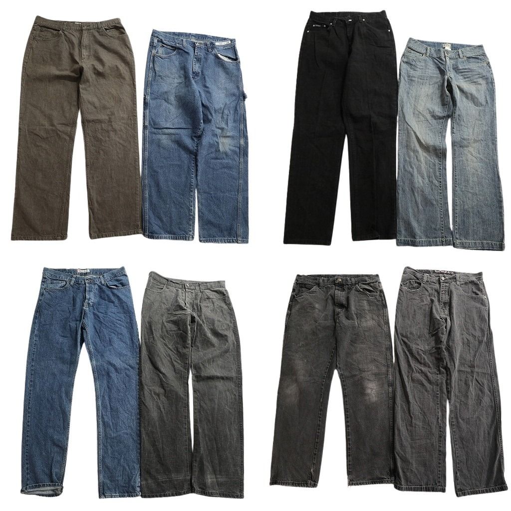 古着卸 まとめ売り デニムパンツ 8枚セット ( メンズ 36/35/34 ) ブラック インディゴブルー テーパード ストレート 中古 古着 NE8459