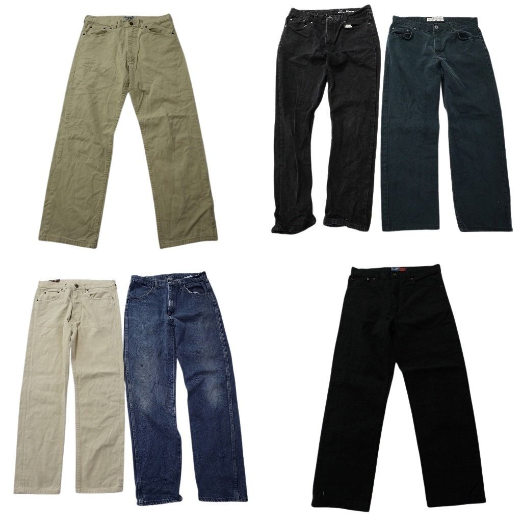 古着卸 まとめ売り デニムパンツ 6枚セット ( メンズ 33/32 ) ブラック ベージュ インディゴブルーストレート 中古 古着 NE8461