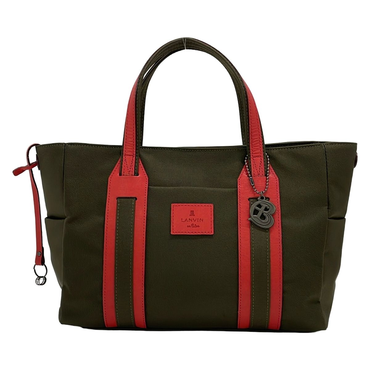 LANVIN en Bleu(ランバンオンブルー) トートバッグ美品 - カーキ×レッド レザー