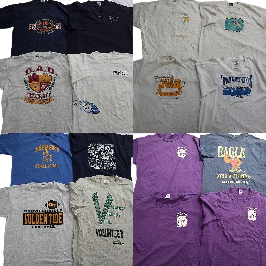 古着卸 まとめ売り ヴィンテージ シングルステッチ Tシャツ 16枚セット ( メンズ XL ) ラッセル ヘンリーネック ワンポイント 中古 NE8514