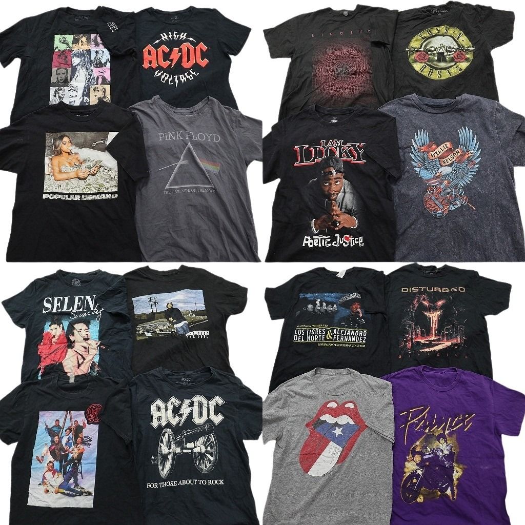 古着卸 まとめ売り 音楽・バンド Tシャツ 16枚セット ( メンズ M ) AC/DC ピンクフロイドローリングストーンズ 中古 古着 NE8522