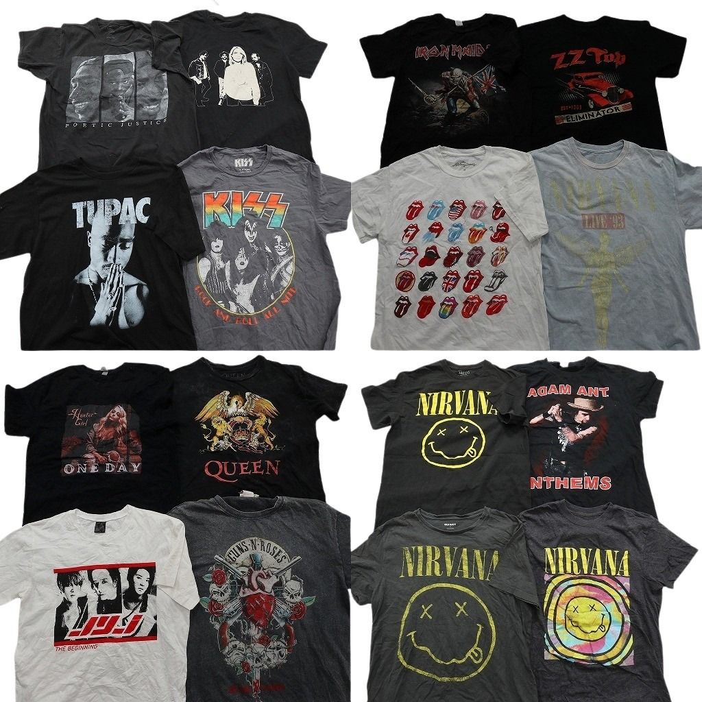 古着卸 まとめ売り 音楽・バンド Tシャツ 16枚セット ( メンズ M ) KISS ニルヴァーナ ローリングストーンズ クイーン 中古 古着 NE8525