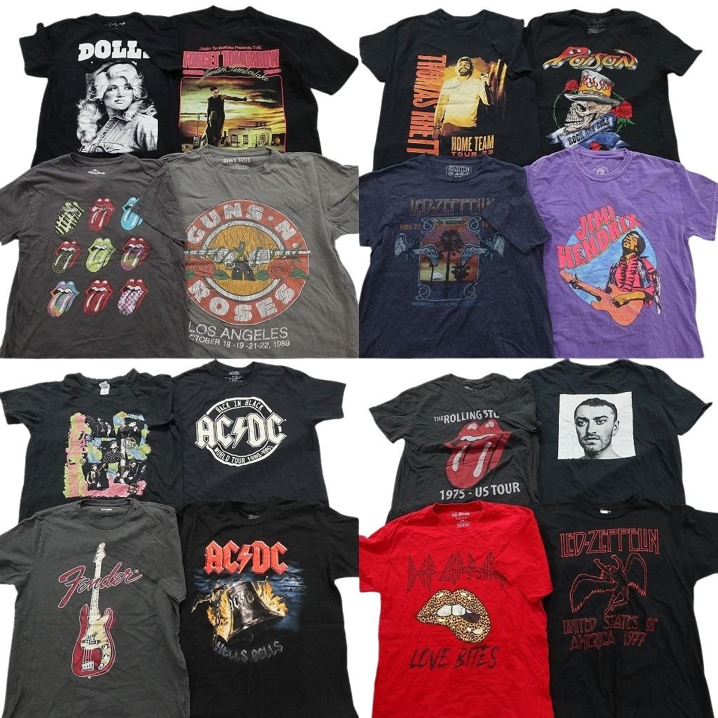 古着卸 まとめ売り 音楽・バンド Tシャツ 16枚セット ( メンズ M ) AC/DC ローリングストーンズ レッドツェッペリン 中古 古着 NE8529
