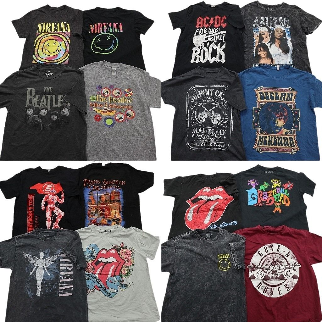 古着卸 まとめ売り 音楽・バンド Tシャツ 16枚セット ( メンズ M ) ニルヴァーナ ビートルズ ローリングストーンズ 中古 古着 NE8530