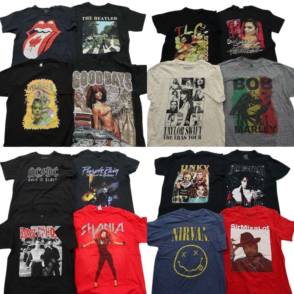 古着卸 まとめ売り 音楽・バンド Tシャツ 16枚セット ( メンズ M ) ローリングストーンズ ビートルズ ニルヴァーナ AC/DC 中古 古着 NE8531