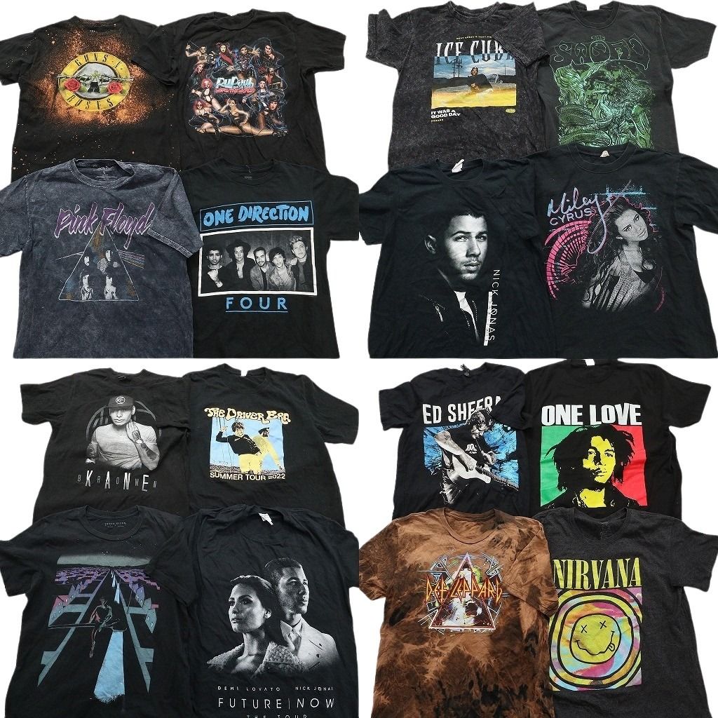 古着卸 まとめ売り 音楽・バンド Tシャツ 16枚セット ( メンズ S/M ) ピンクフロイド ニルヴァーナ デフレパード 中古 古着 NE8532