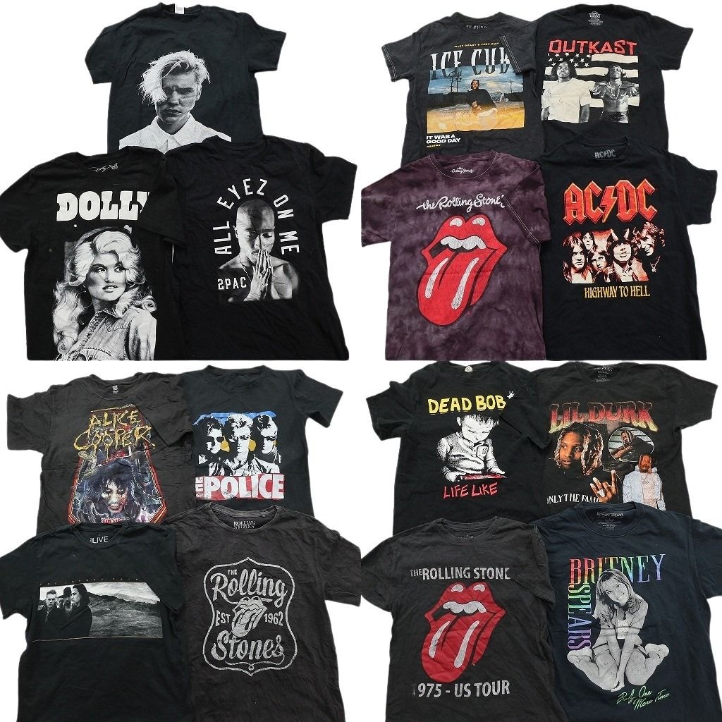 古着卸 まとめ売り 音楽・バンド Tシャツ 15枚セット ( メンズ S ) AC/DC ローリングストーンズ アイスキューブ 中古 古着 NE8535