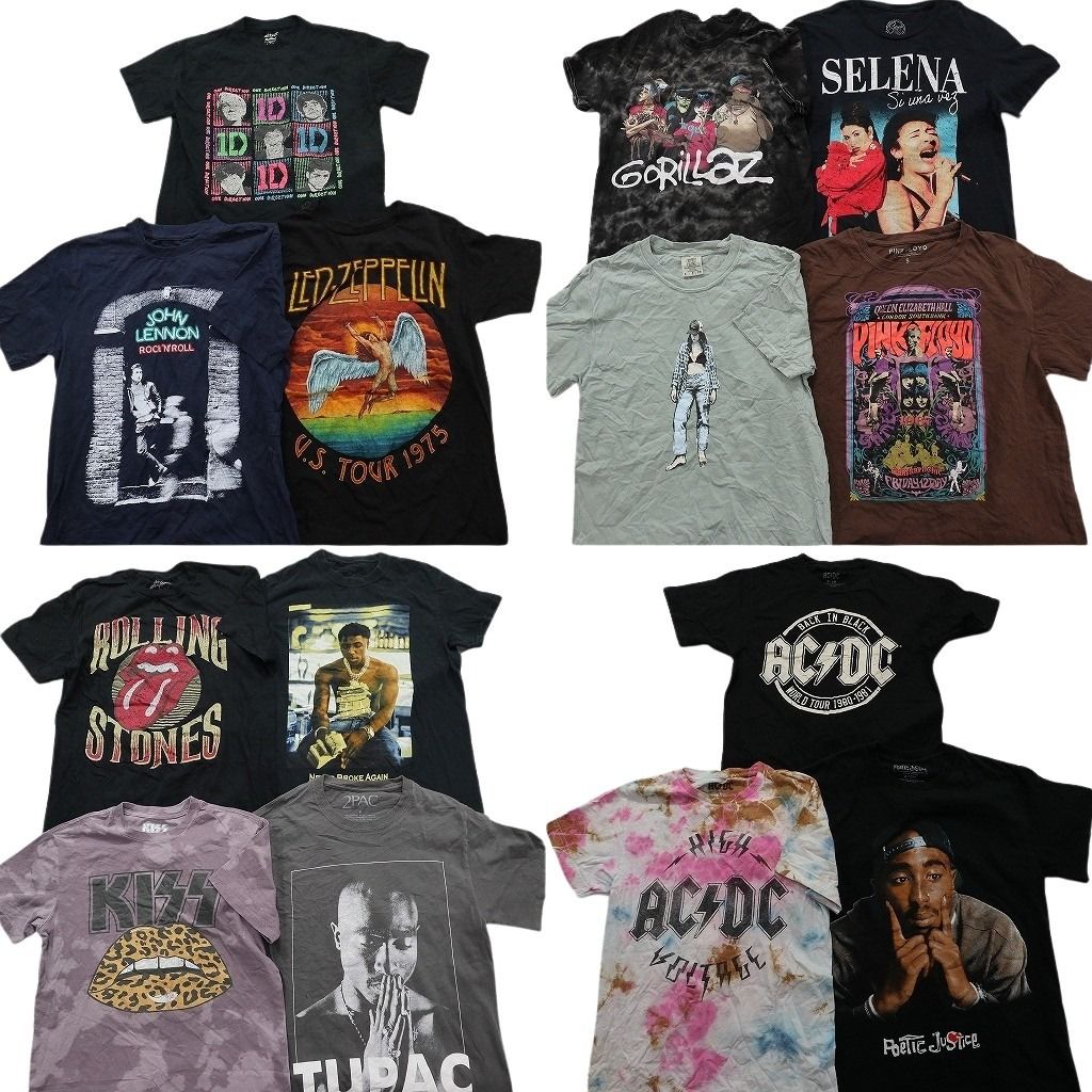 古着卸 まとめ売り 音楽・バンド Tシャツ 14枚セット ( メンズ S ) AC/DC レッドツェッペリン KISS ローリングストーンズ 中古 古着 NE8536