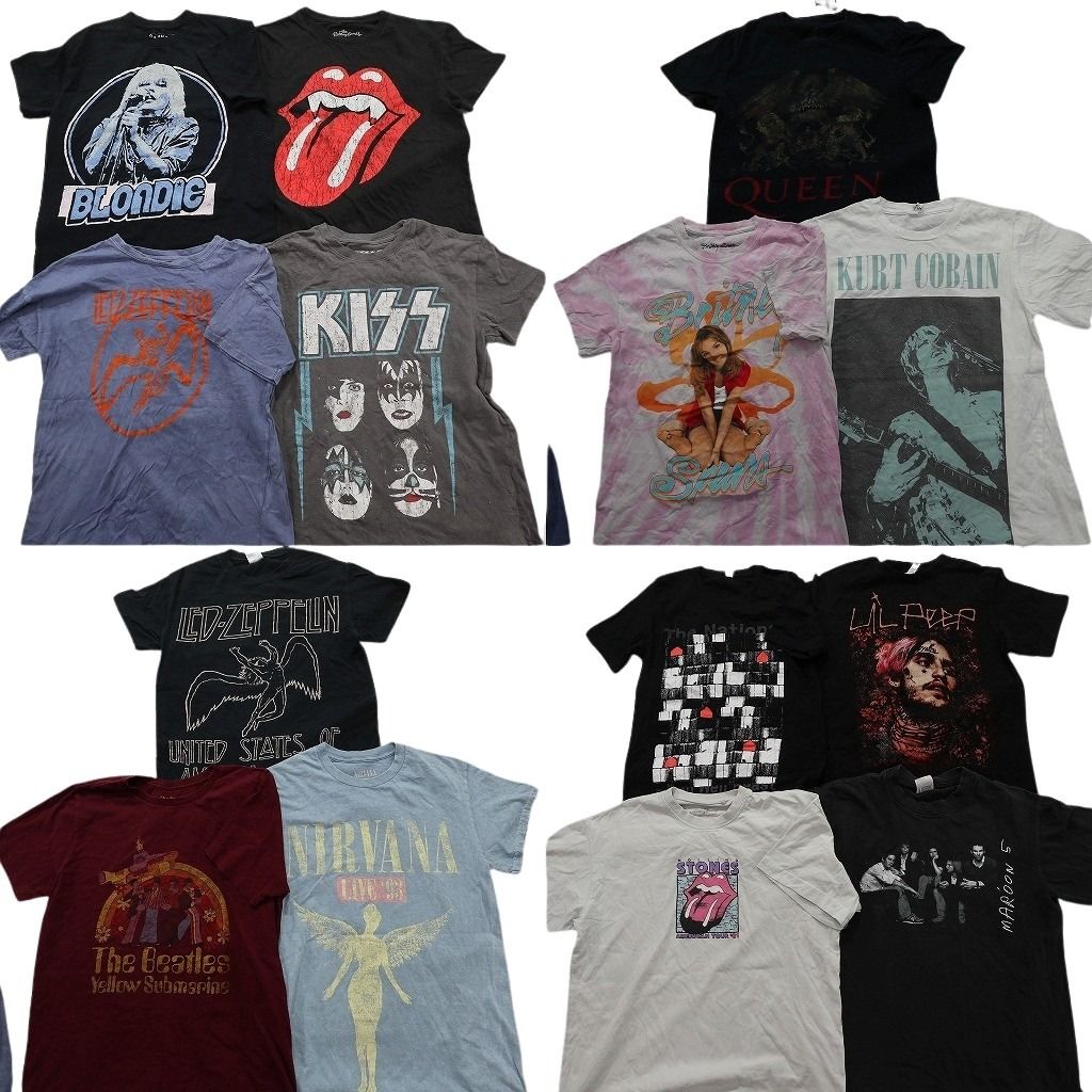 古着卸 まとめ売り 音楽・バンド Tシャツ 14枚セット ( メンズ XS/S ) KISS ローリングストーンズ ニルヴァーナ 中古 古着 NE8539