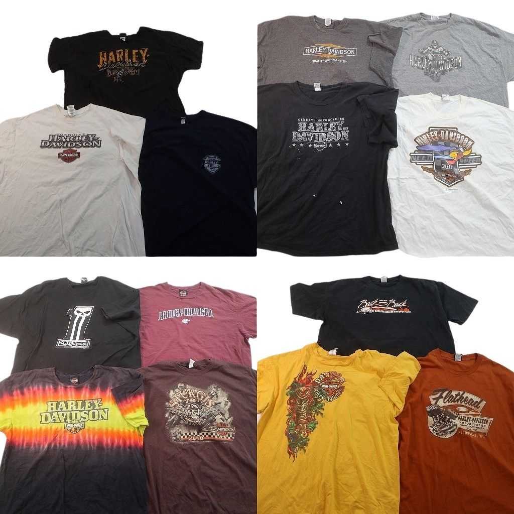 古着卸 まとめ売り ハーレーダビッドソン Tシャツ 14枚セット ( メンズ 3XL/4XL/5XL ) スカル ロゴ ワンポイント 中古 古着 NE8561