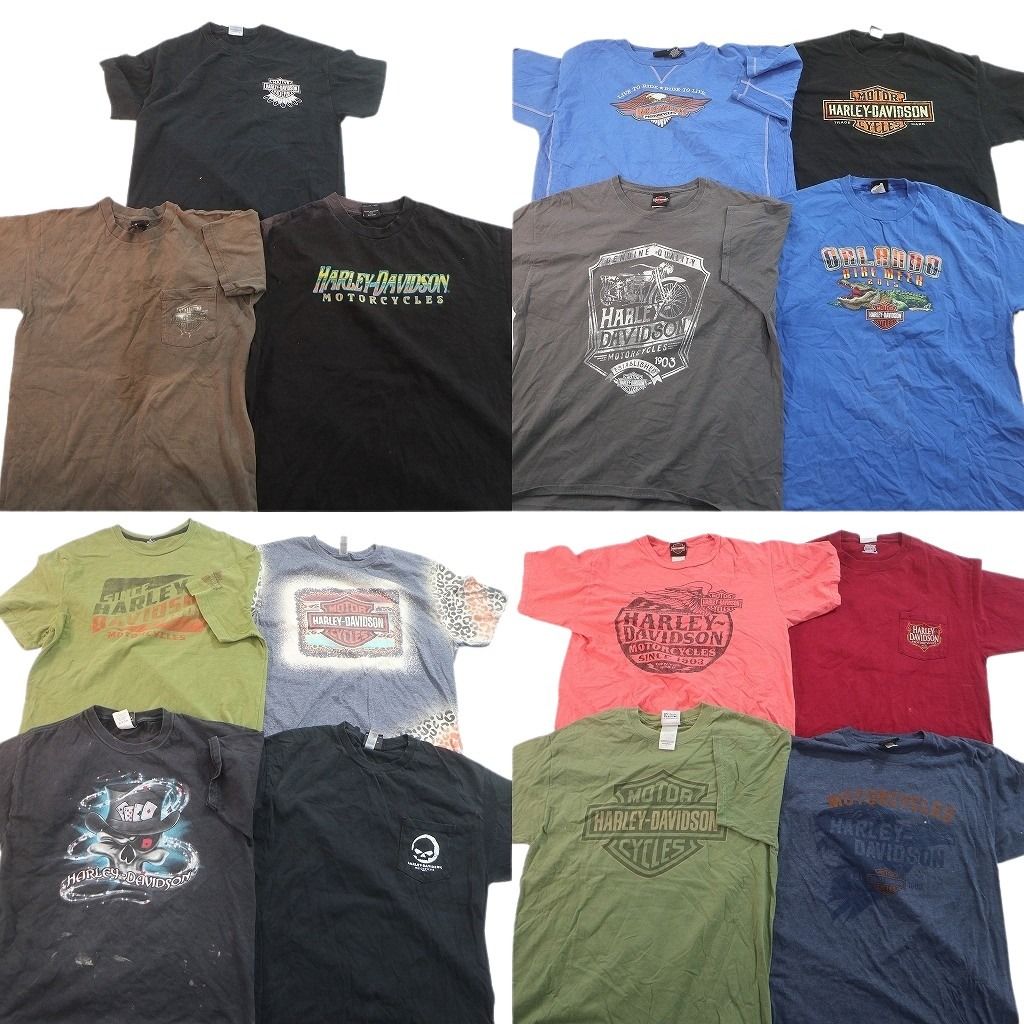 古着卸 まとめ売り ハーレーダビッドソン Tシャツ 15枚セット ( メンズ M/L/XL ) ポケット付き スカル バイクモチーフ 中古 古着 NE8563