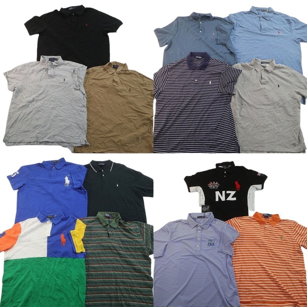 古着卸 まとめ売り ラルフローレン 半袖 ポロシャツ 14枚セット ( メンズ XL ) ベージュ ワンポイント ビッグポニー 中古 古着 NE8569