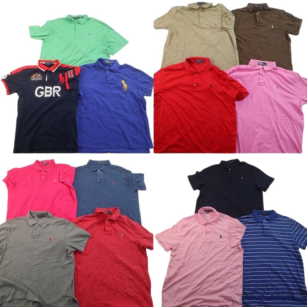 古着卸 まとめ売り ラルフローレン 半袖 ポロシャツ 14枚セット ( メンズ XL ) ビッグポニー ボーダー ワンポイント 中古 古着 NE8571
