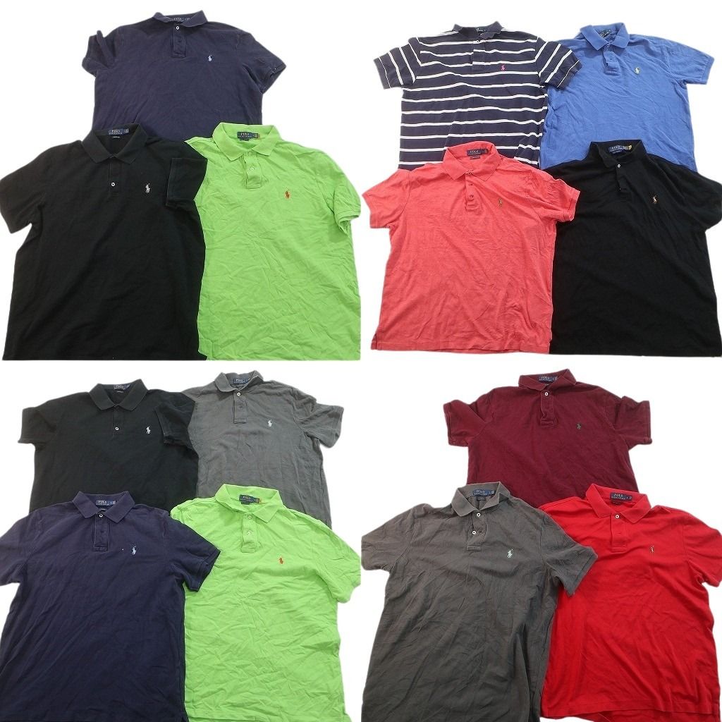 古着卸 まとめ売り ラルフローレン 半袖 ポロシャツ 13枚セット ( メンズ L/XL ) ブラック グレー ネイビー ワンポイント 中古 古着 NE8572