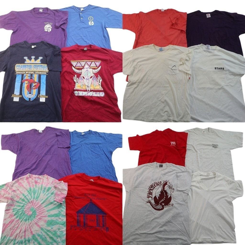古着卸 まとめ売り ヴィンテージ シングルステッチ Tシャツ 16枚セット ( メンズ L/XL ) ラッセル ヘンリーネック 中古 古着 NE8578