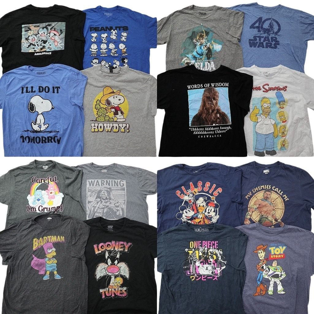 古着卸 まとめ売り キャラクター Tシャツ 16枚セット ( メンズ XL ) スヌーピー ワンピース ケアベア シンプソンズ 中古 古着 NE8588 15,705円