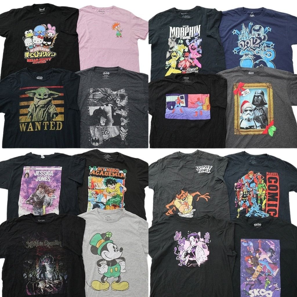古着卸 まとめ売り キャラクター Tシャツ 16枚セット ( メンズ L ) サンリオ ヒロアカ 鬼滅の刃 ディズニー ミッキー 中古 古着 NE8589
