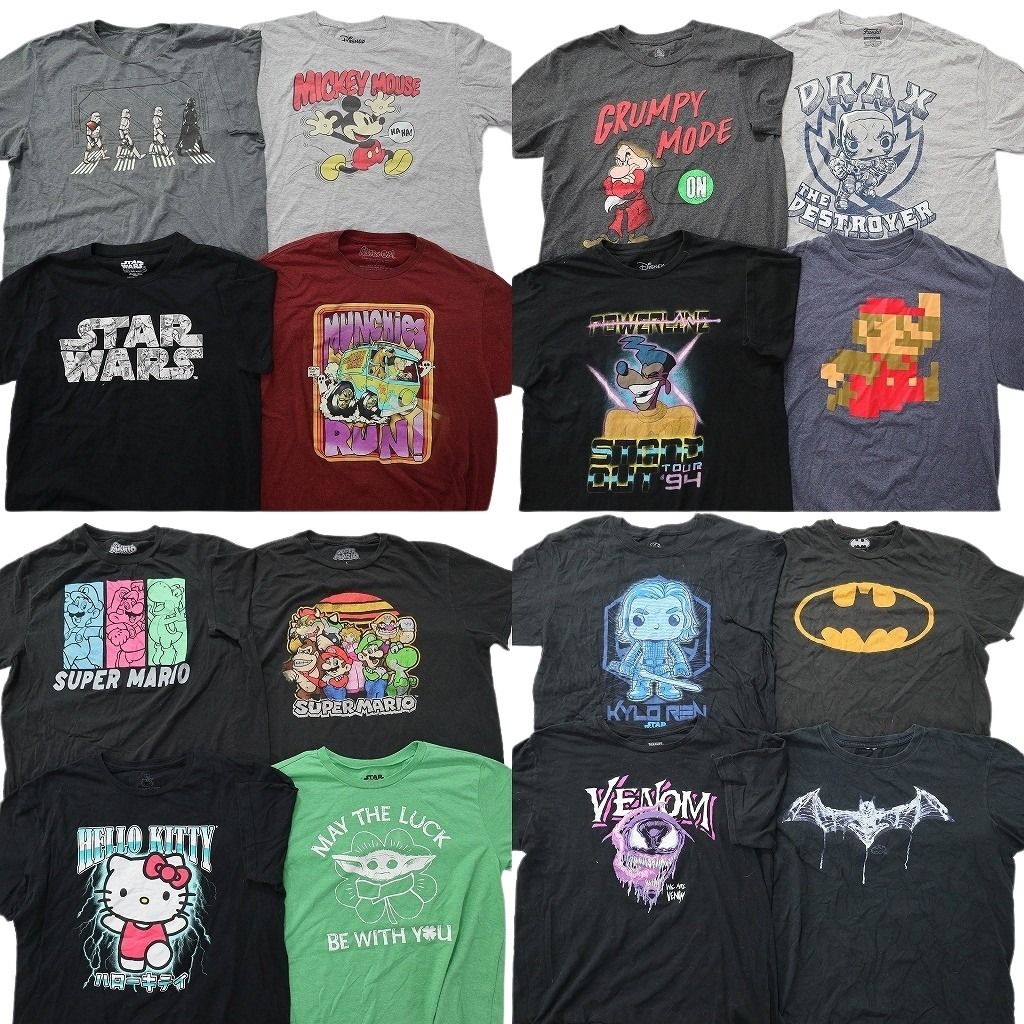 古着卸 まとめ売り キャラクター Tシャツ 16枚セット ( メンズ L ) ディズニー マーベル マリオ スターウォーズ 中古 古着 NE8593