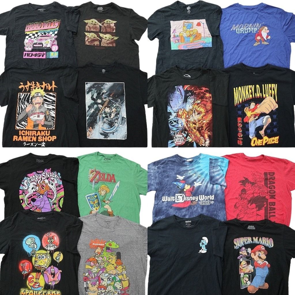 古着卸 まとめ売り キャラクター Tシャツ 16枚セット ( メンズ L ) ナルト サンリオ ドラゴンボール ゼルダ ワンピース 中古 古着 NE8594