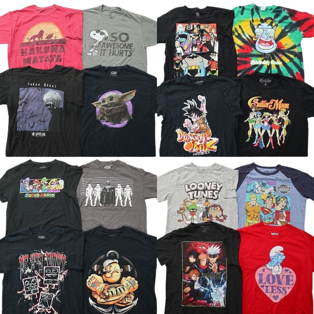 古着卸 まとめ売り キャラクター Tシャツ 16枚セット ( メンズ M ) マーベル 呪術廻戦 ドラゴンボール セーラームーン 中古 古着 NE8595