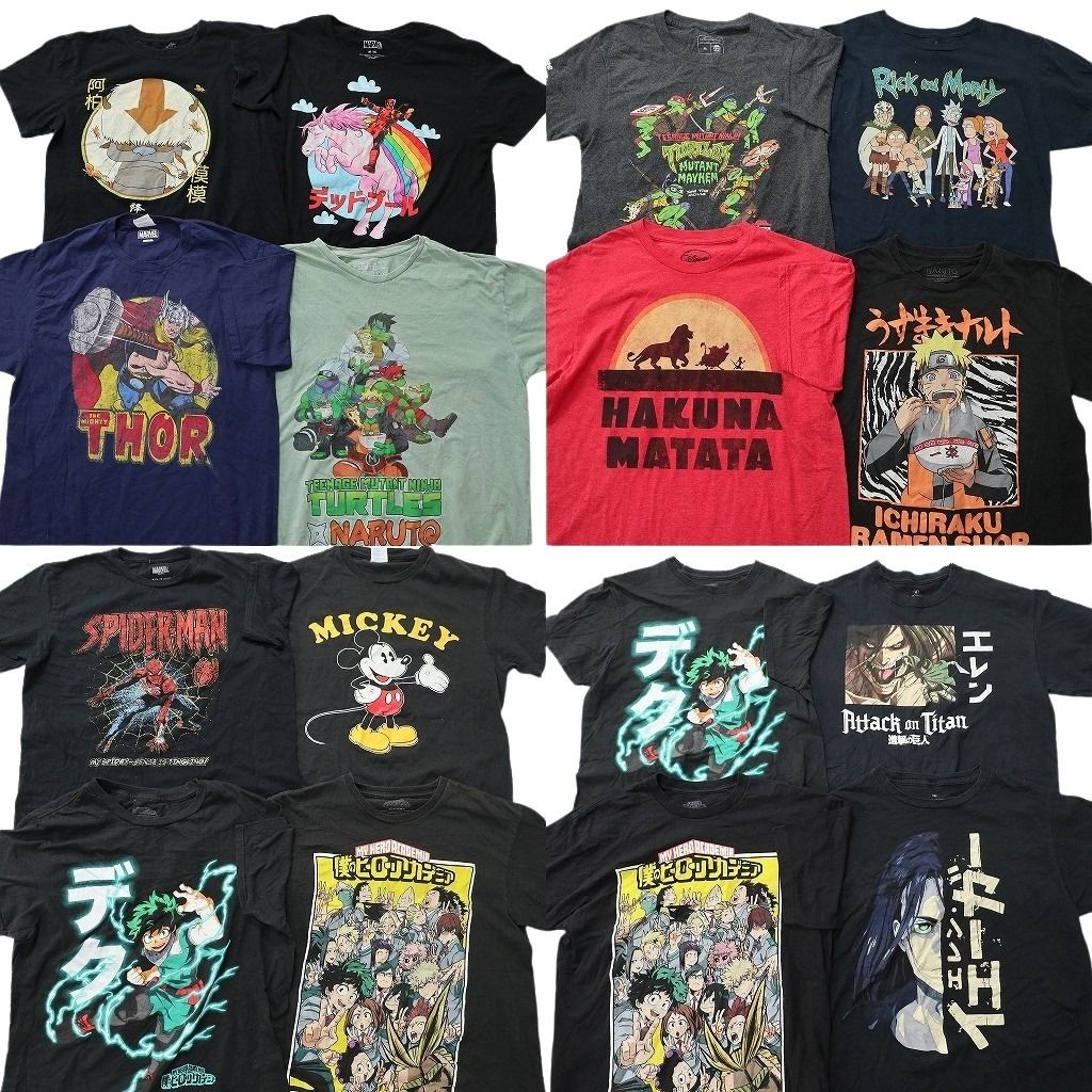 古着卸 まとめ売り キャラクター Tシャツ 16枚セット ( メンズ M ) タートルズ アメコミ ヒロアカ 進撃の巨人 ヒロアカ 中古 古着 NE8597