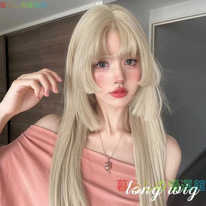 大人気 ウィッグ 姫カット レディース フルウィッグ ロング 長髪 ストレート 金髪 ゴールド 前髪あり 可愛い かわいい 大人用 コスプレ ロリータ ゴスロリjf752