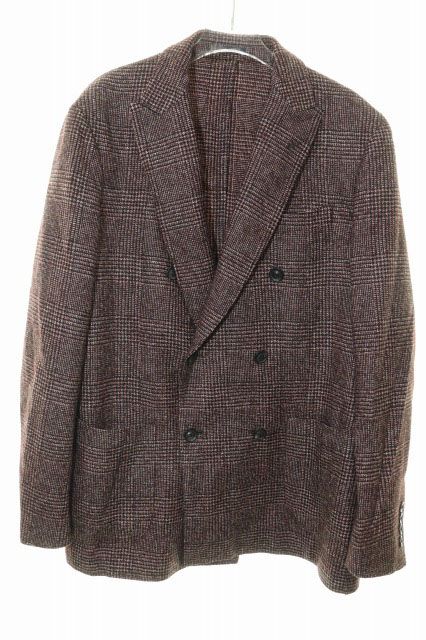 ラルディーニ LARDINI ダブル テーラード ジャケット サイズ 50 ブレザー イタリア製 チェック柄 バーガンディ 【ブランド古着ベクトル】【中古】●260520