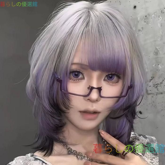 大人気 ウィッグ フルウィッグ パープル グラデーション ミディアム 女性 レディース ゆめかわ ロリータ ハロウィン ふんわり 前髪あり かつら コスプレ 可愛い 耐熱jf757