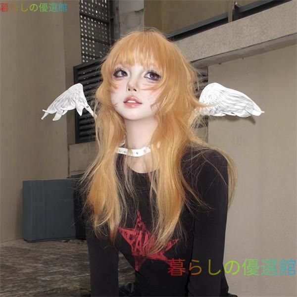 大人気 ウィッグ ロング シャギー オレンジ前髪ぱっつん 前髪あり フルウィッグ ロングウィッグ 可愛い コスレ ロリータ ゴスロリ 原宿 レディース オレンジjf679