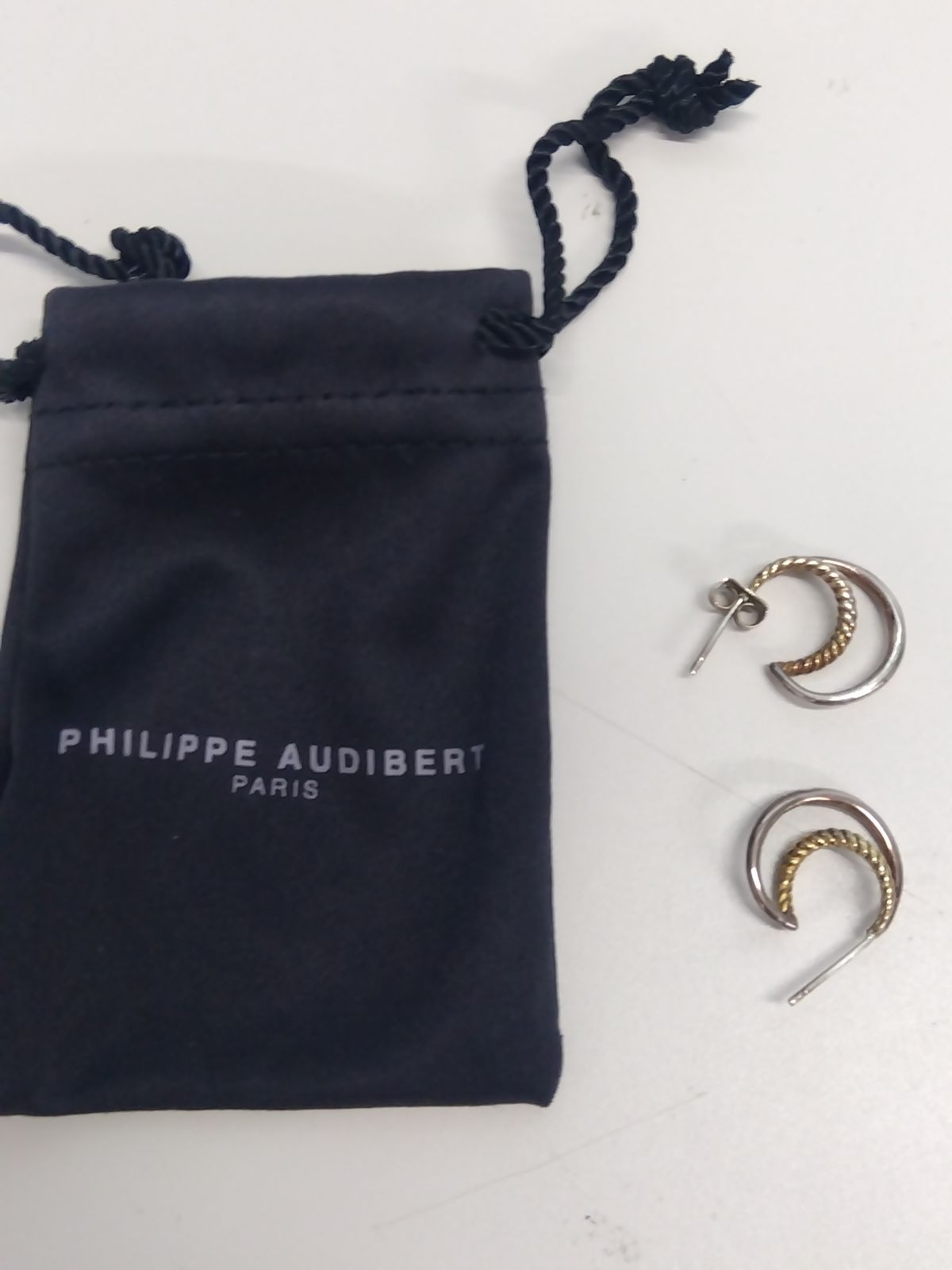 訳アリ PHILIPPE AUDIBERT バイカラーピアス 二重フープ 巾着付 DK239 
