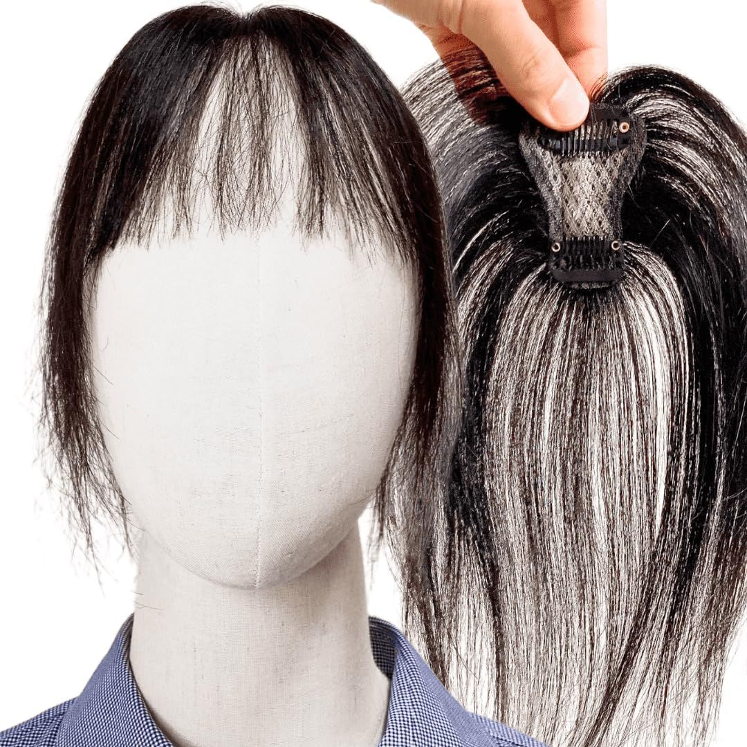 Luce brillare 部分ウィッグ ヘアピース ポイントウィッグ 女性 レディース 人毛100% かつら 前髪ウィッグ ショート トップピース トップカバー 前髪 つむじ 頭頂部 白髪カバー 医療用 [前髪カット(ナチュラルブラック)] [6×4cm]