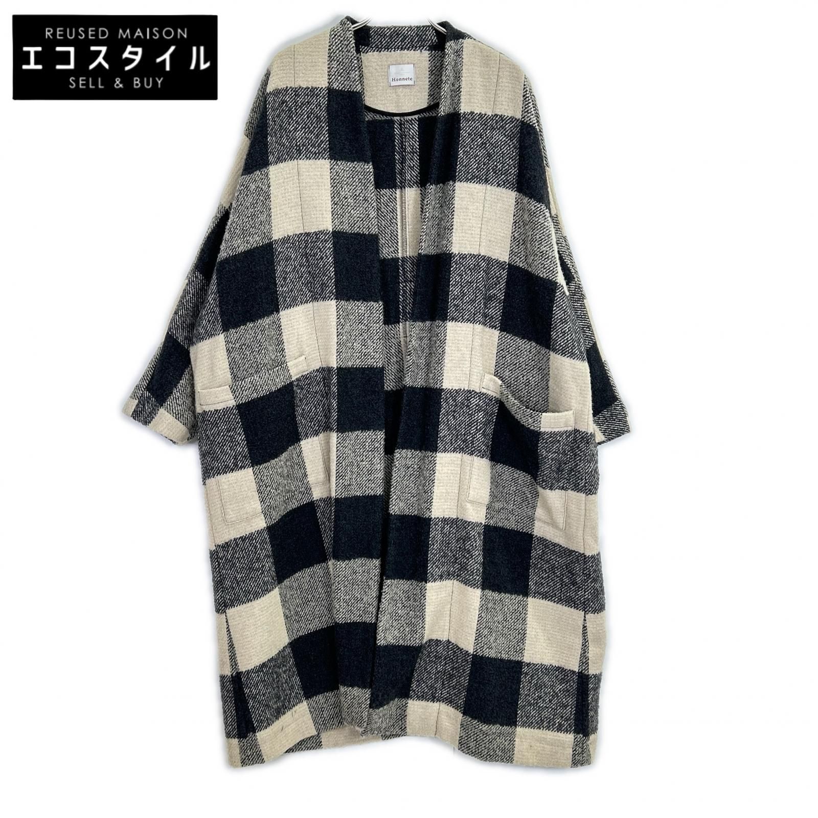 Honnete　オネット　23AW HO-23AW CO19/CH ベージュ×グレー ループツイードチェック Dolman Gown Coat/ドルマンガウンコート