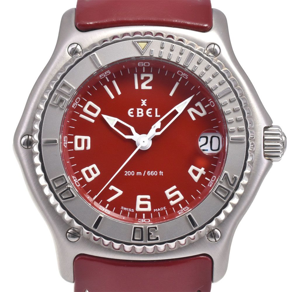 エベル EBEL E9187341 ディスカバリー デイト レッド クォーツ メンズ 美品 箱・保証書付き 腕時計 I#148067