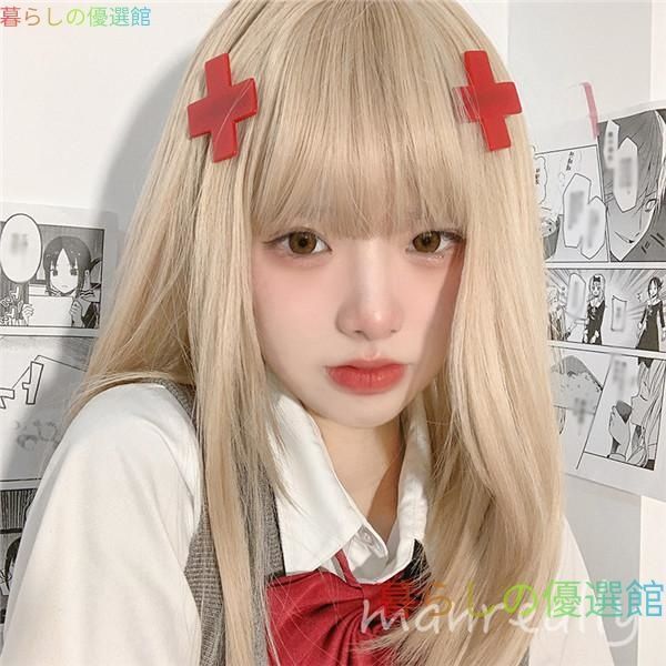 大人気 フルウィッグ ミディアム 金髪 自然 ウィッグ lolita 可愛い 超自然 ネット付 キュート 小顔 コスプレ ハロウィン wig かつらjf976