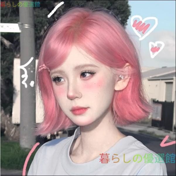 大人気 ウィッグレディース ピンクウィッグ短髪 かつらショートウィッグ可愛い 大人用 コスプレ 原宿風 仮装 超自然 かつら小顔 文化祭jf818