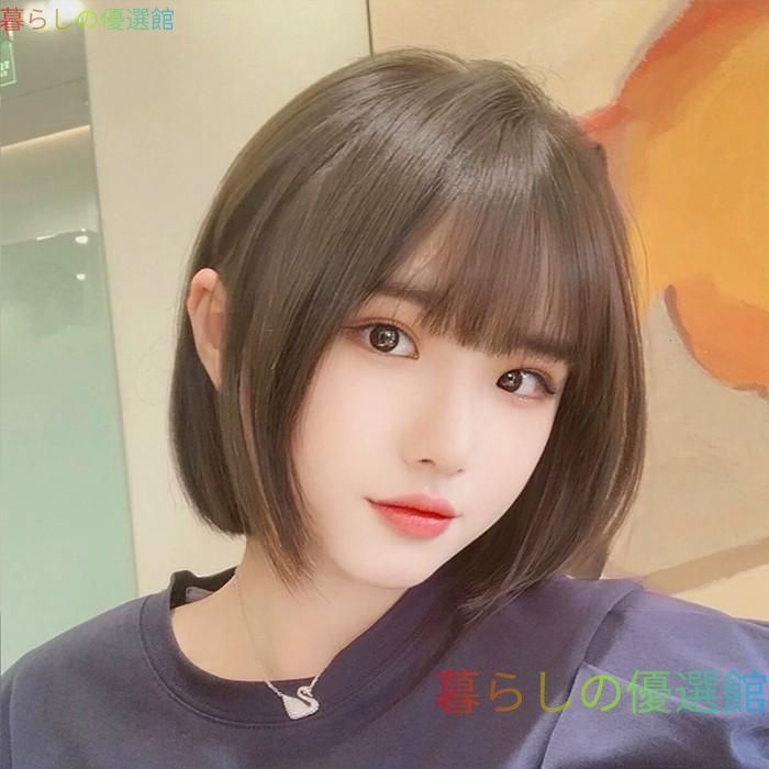 大人気 ウィッグ ボブ ブラウン ショート ボブヘア ショートウィッグ パッツン前髪 前髪あり フルウィッグ 茶色 かつら 内巻 ロリータ 自然 可愛い コスプレjf723