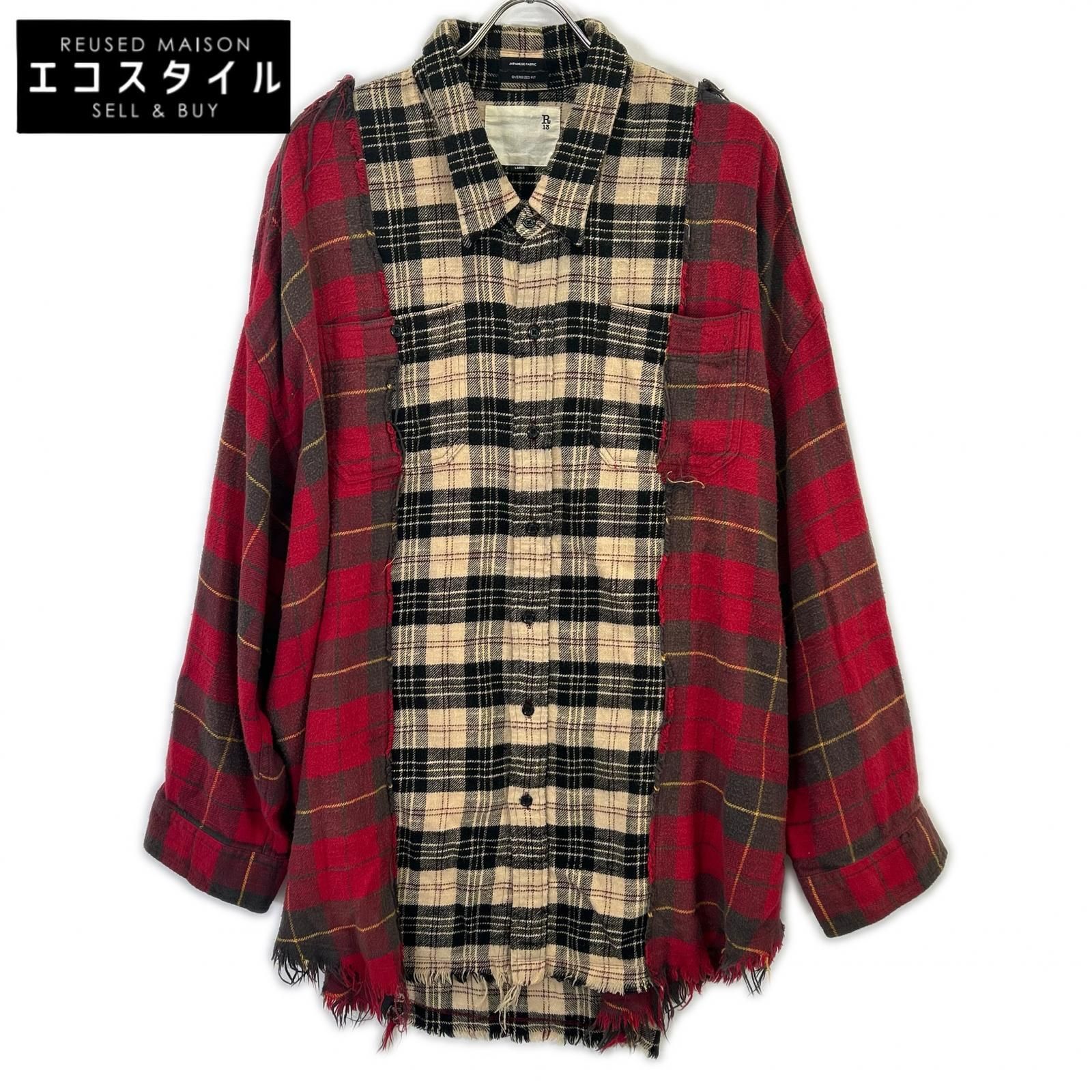 R13　アールサーティーン　R13WR012-R176B レッド×ベージュ DROP NECK COMBO WORKSHIRT　L
