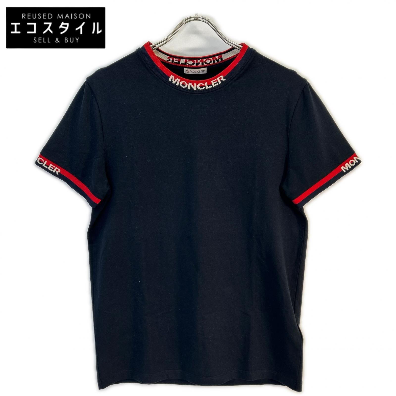 MONCLER モンクレール ネイビー×レッド ロゴライン Tシャツ S