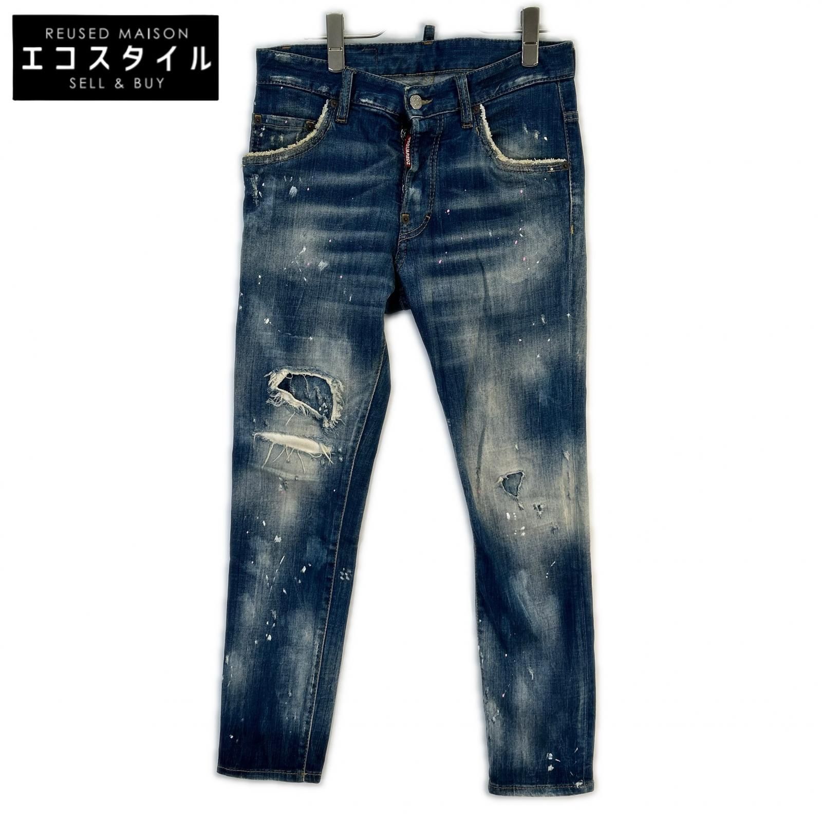 DSQUARED2　ディースクエアード　18年 S71LB0452 ダメージ ペイント加工 SKATER JEAN　42