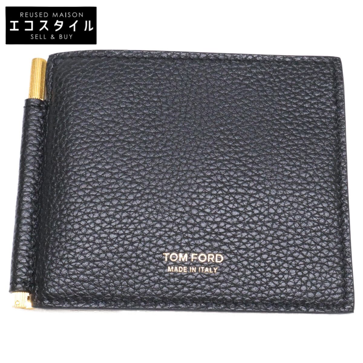 TOM FORD　トムフォード　【新品同様】SOFT GRAIN LEATHER T LINE MONEY CLIP WALLET ソフトグレインレザー マネークリップ付 ウォレット 44,814円