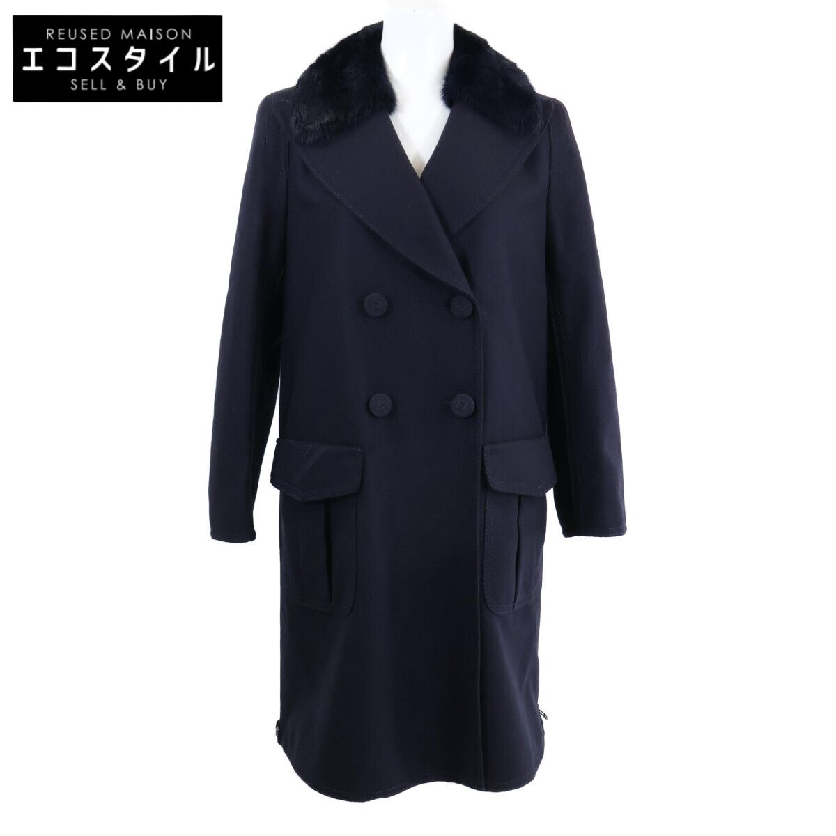 FENDI　フェンディ　【美品】FF8570 6BZ ミンクファーカラー付 ロゴボタン ダブルブレスト　36