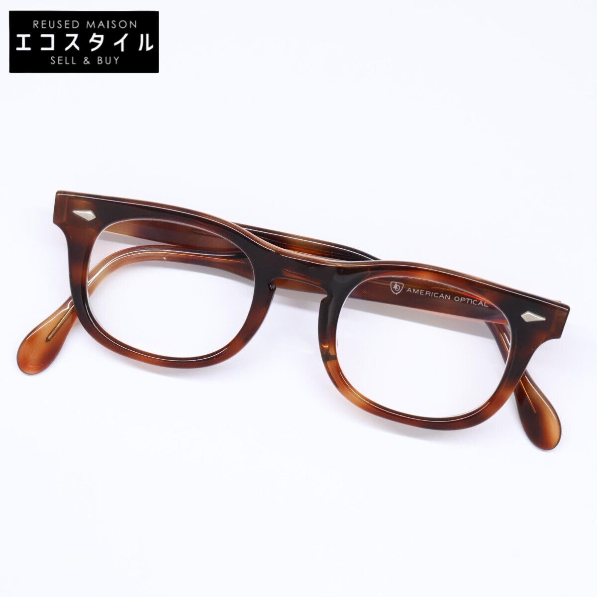 American Optical　アメリカンオプティカル　50s～60s STADIUM 5 3/4 度入りレンズ スクエア メガネフレーム　42□22