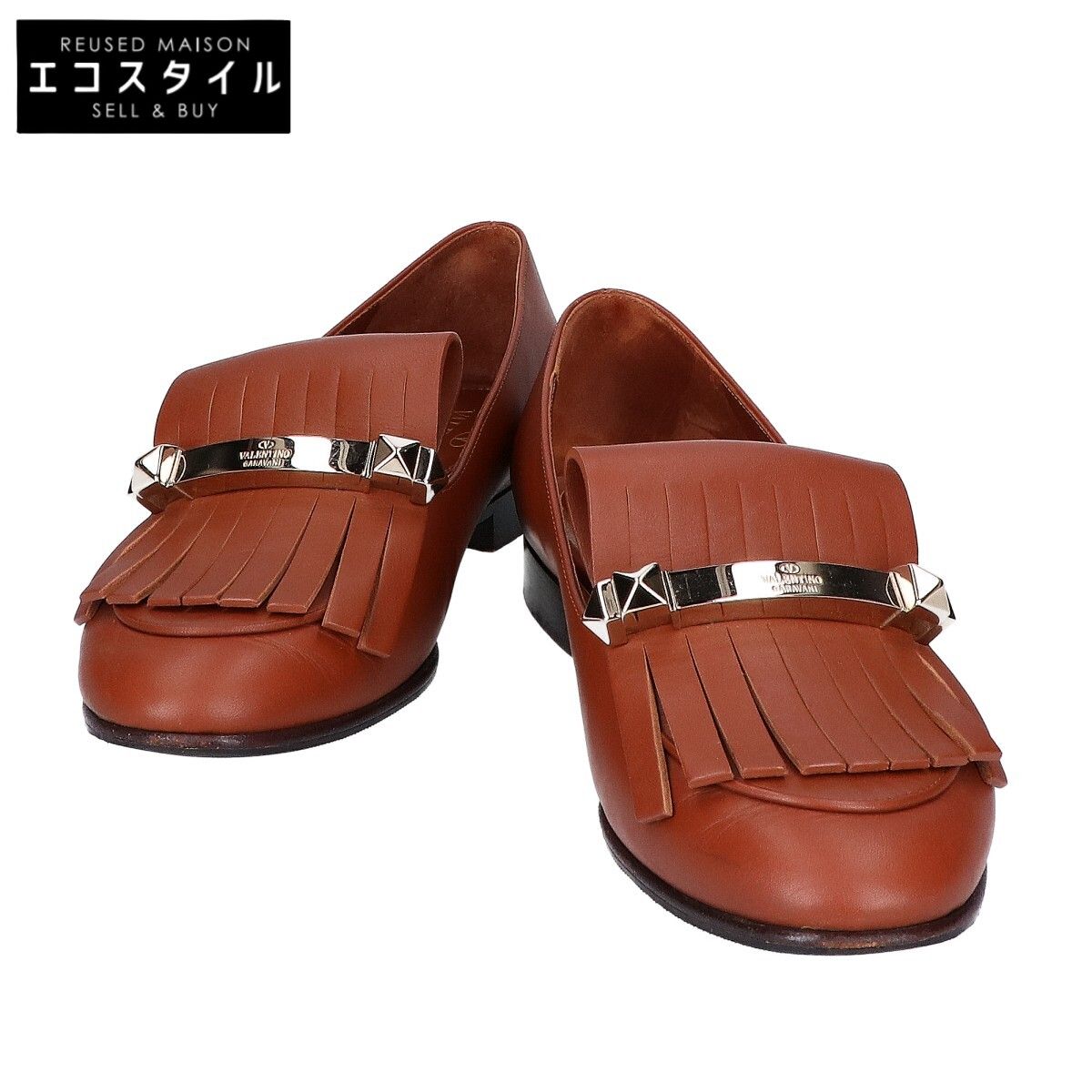 Valentino Garavani　ヴァレンティノガラヴァーニ　DR K84 2 ロックスタッズ フリンジ レザー ローファー　36