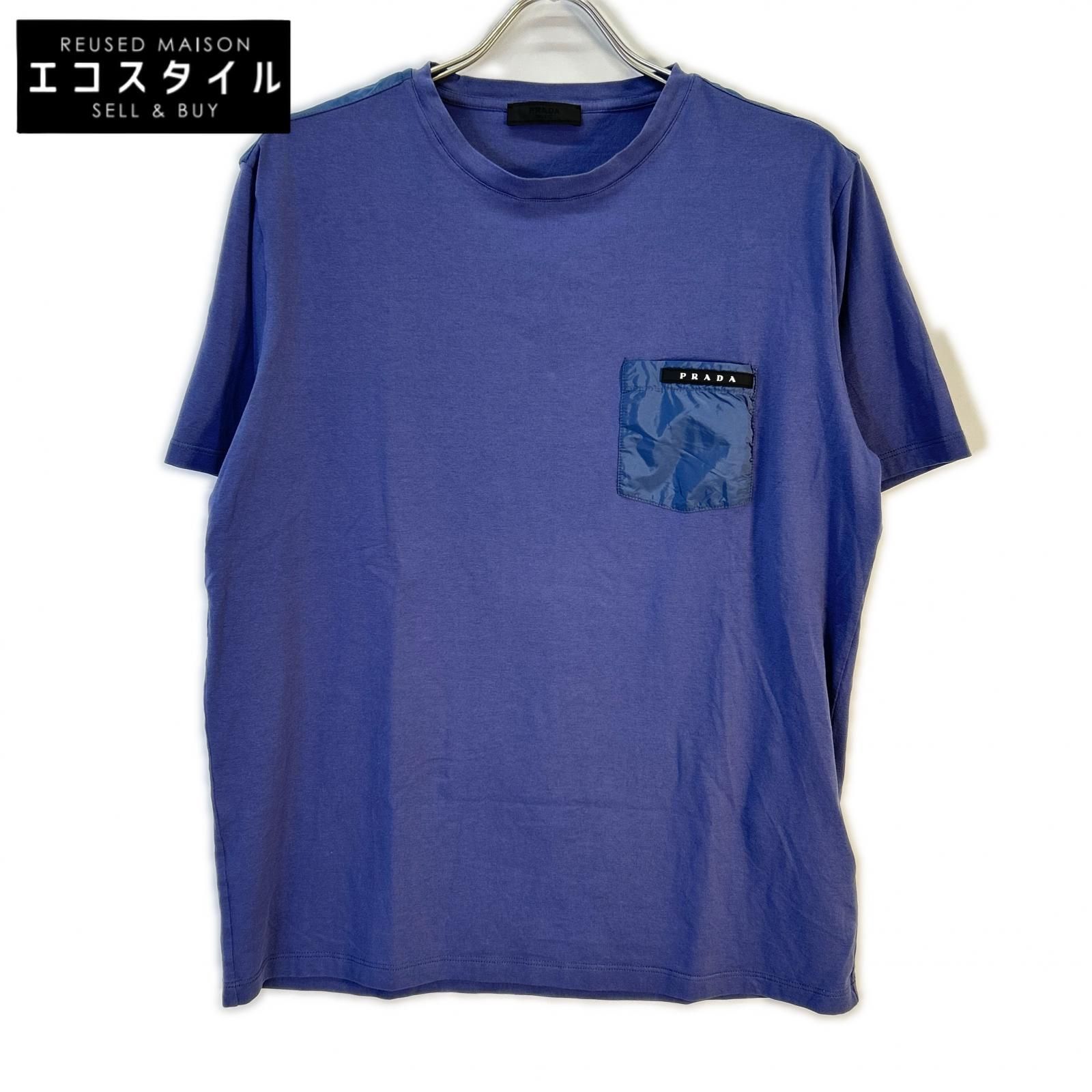 PRADA　プラダ　SJN250 22SS ネイビー ラバーロゴ ポケット Tシャツ　XL