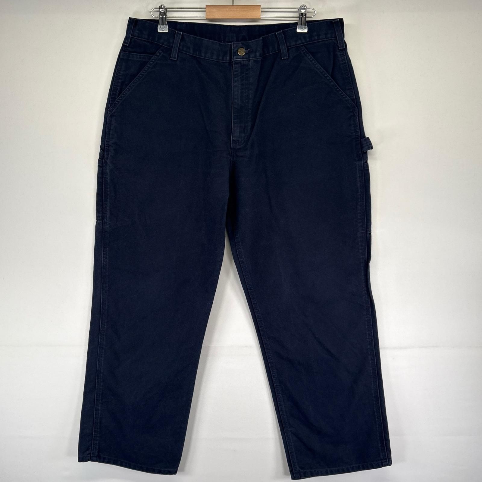 古着 カーハート Carhartt パンツ 大きいサイズ ペインター ワークパンツ ワンポイントロゴ W38 L30 ネイビー系 メンズ